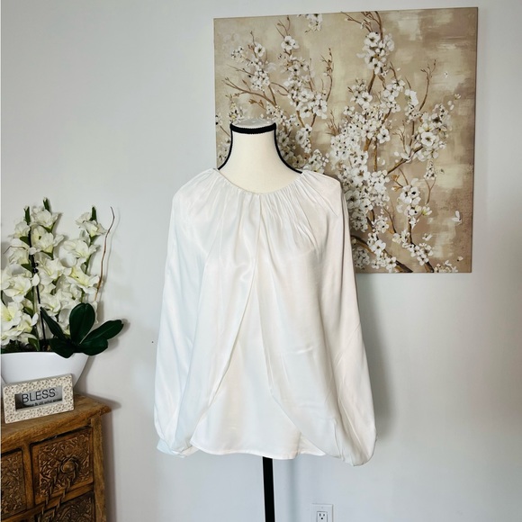 ZARA SATIN EFFECT BLOUSE CAPE SLEEVE STYLE SIZE M AND L COLOR OYSTER WHITE NWT - Picture 10 of 17